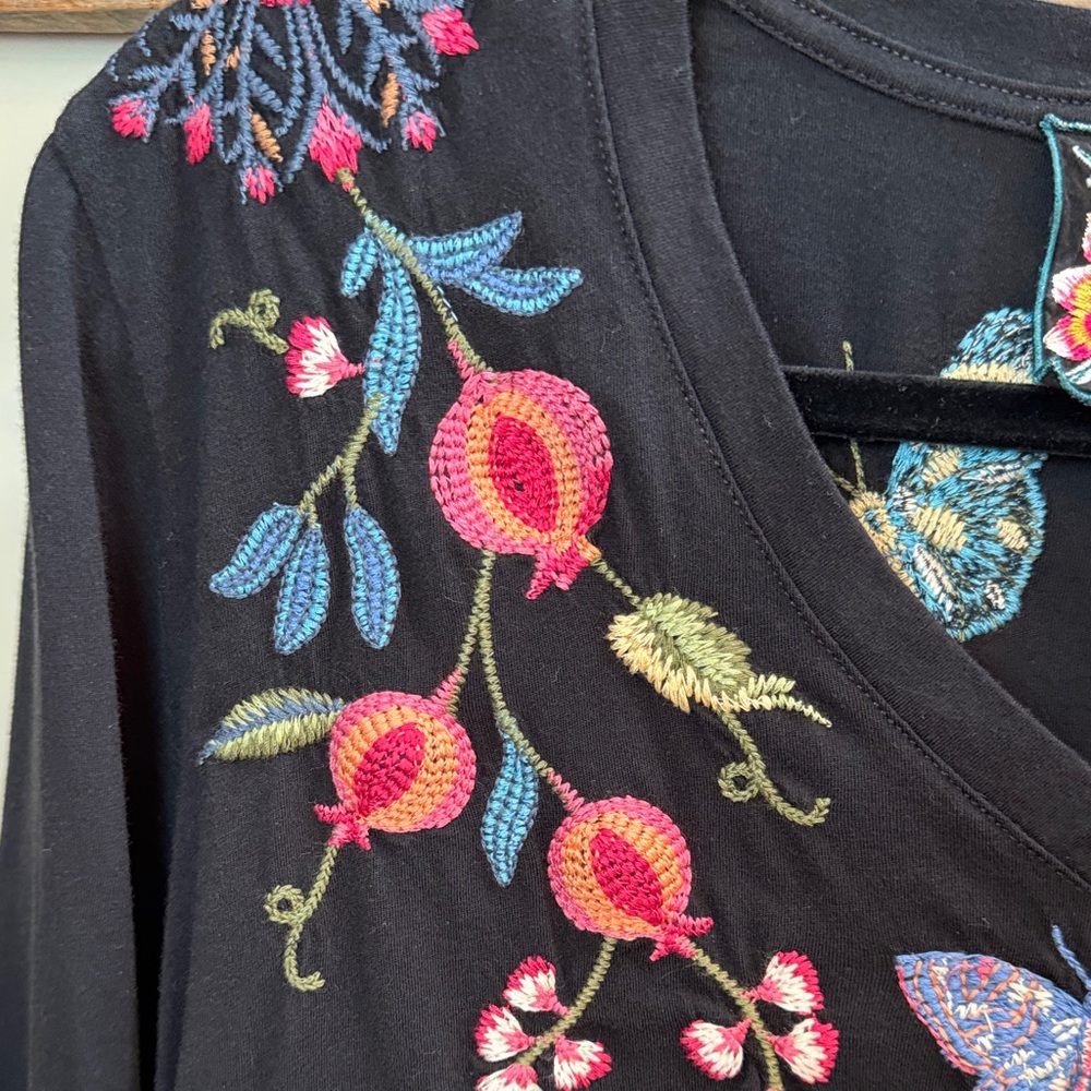 Johnny Was Black Top with Multicolor Embroidery - Picture 6 of 8